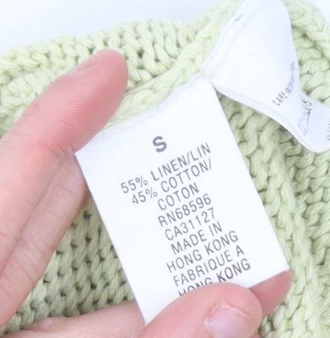DKNY Jeans Womens Green Small Full Zip Knit Jumper Linen Cotton