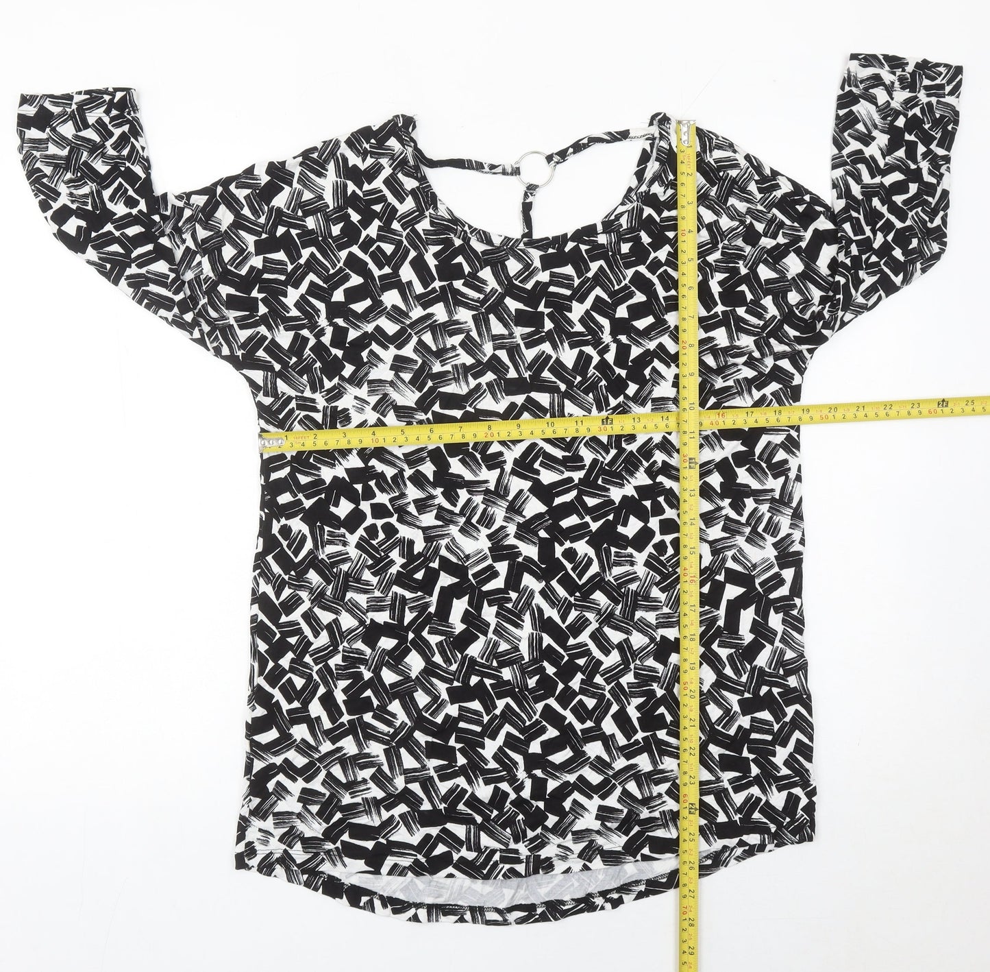 Peacocks Women’s Black Geometric Tunic Blouse Size 14
