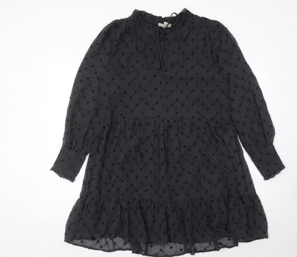 H&M Women’s Black Embroidered Shift Dress Size 8 Long Sleeve
