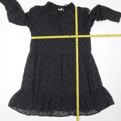 H&M Women’s Black Embroidered Shift Dress Size 8 Long Sleeve