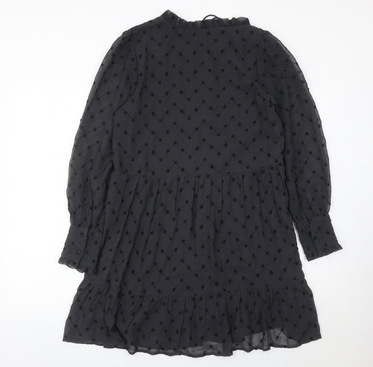 H&M Women’s Black Embroidered Shift Dress Size 8 Long Sleeve