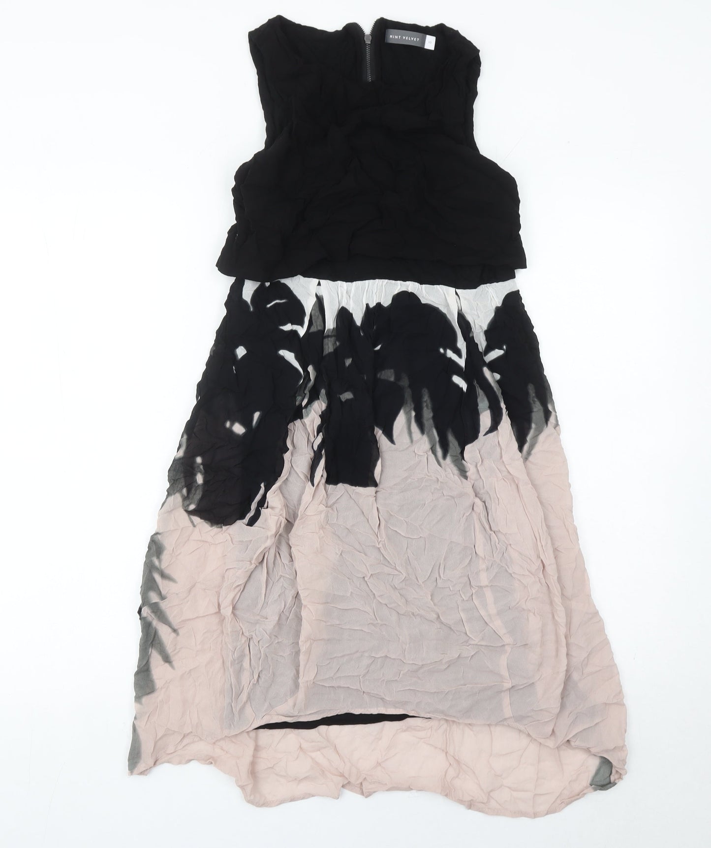 Mint Velvet Womens Black Beige Hi-Low A-Line Dress Size 8