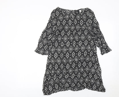 H&M Women’s Black Geometric Shift Dress Size 6 3/4 Sleeve
