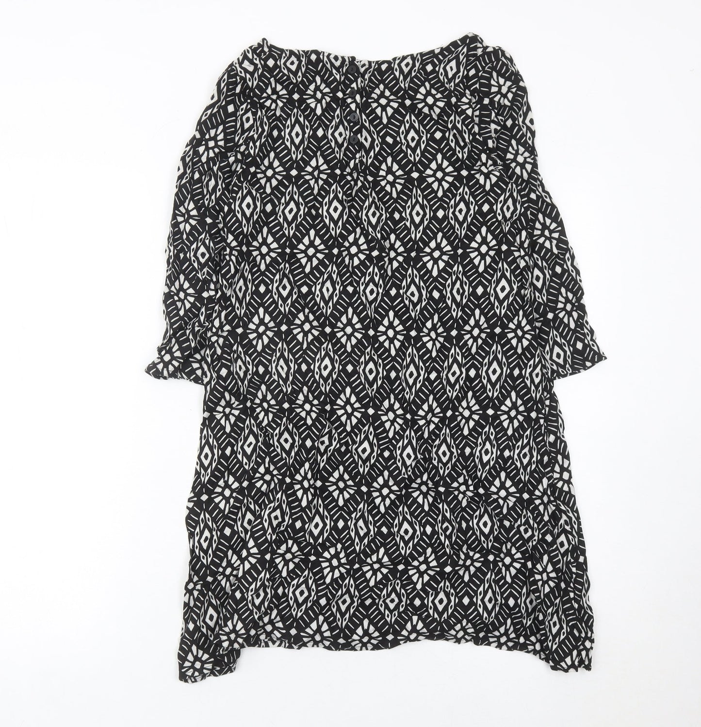 H&M Women’s Black Geometric Shift Dress Size 6 3/4 Sleeve