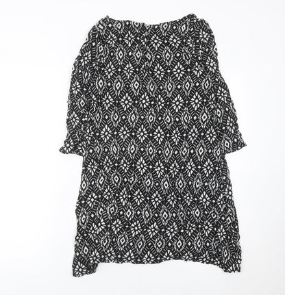 H&M Women’s Black Geometric Shift Dress Size 6 3/4 Sleeve
