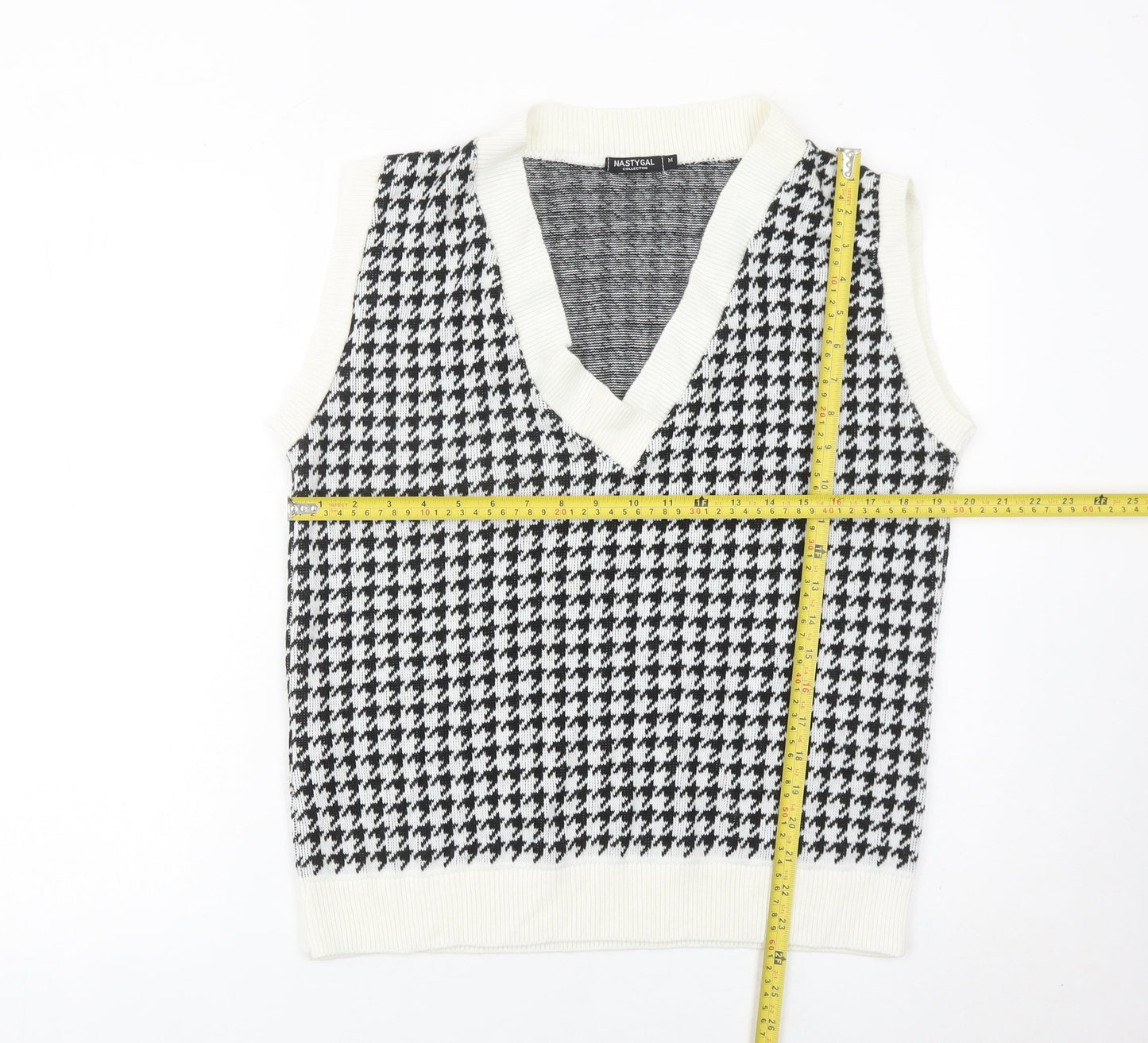 Nasty Gal Womens Black White Houndstooth Knit Sleeveless Vest M