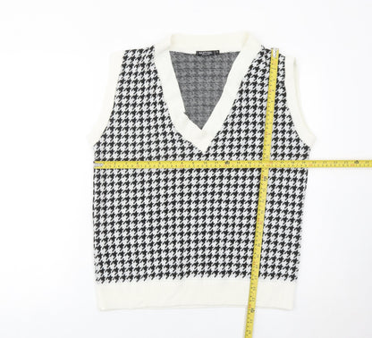 Nasty Gal Womens Black White Houndstooth Knit Sleeveless Vest M