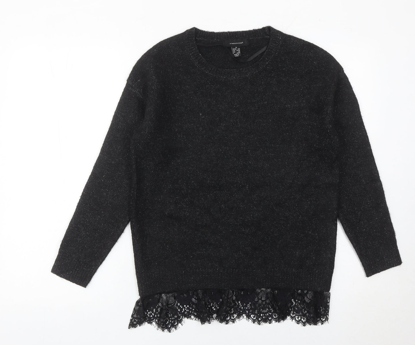 Atmosphere Women’s Black Lace Hem Jumper UK 6 Crew Neck Pullover
