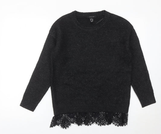 Atmosphere Women’s Black Lace Hem Jumper UK 6 Crew Neck Pullover