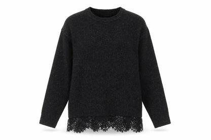Front view of Atmosphere Women’s Black Lace Hem Jumper UK 6 Crew Neck Pullover