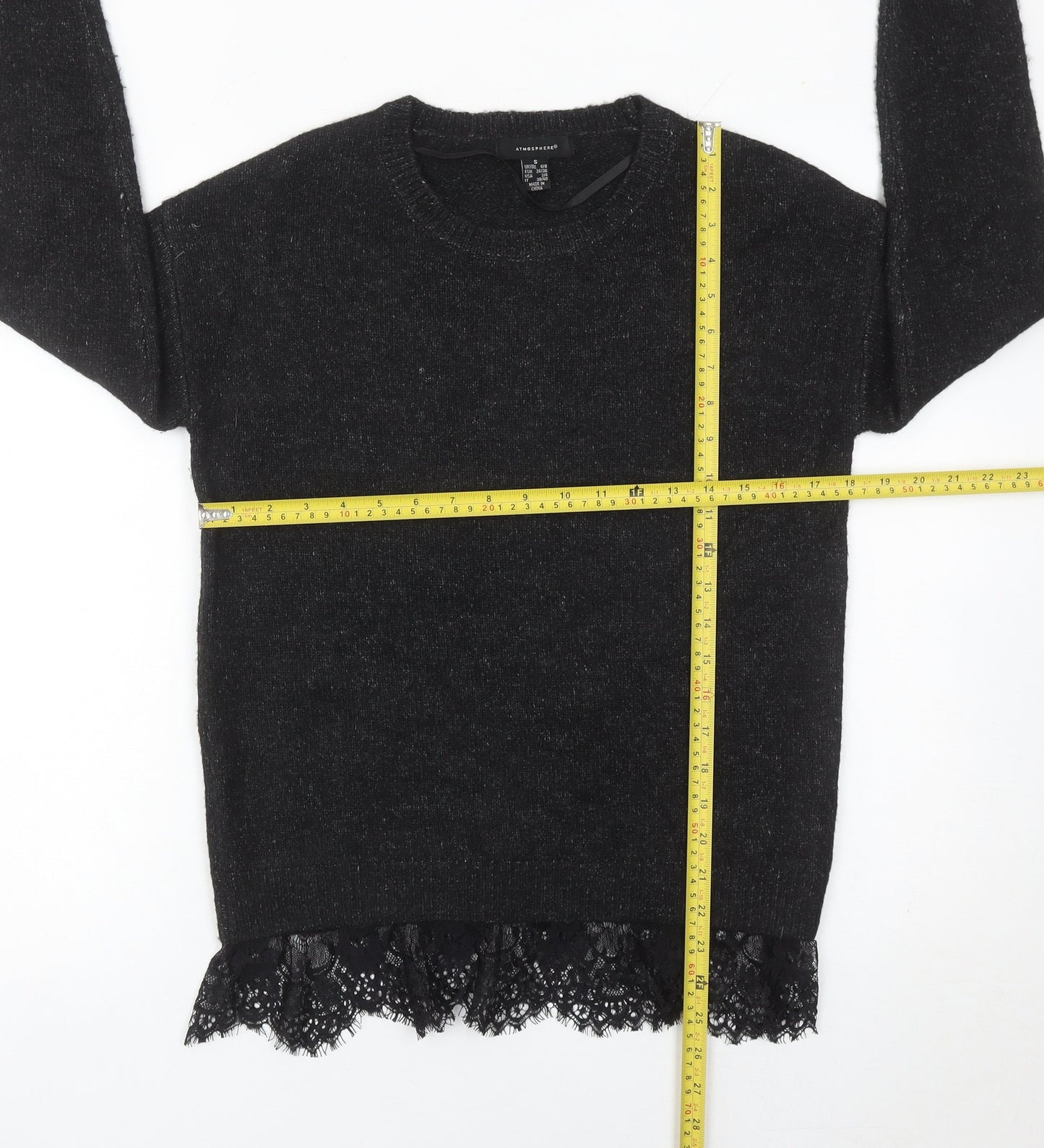 Atmosphere Women’s Black Lace Hem Jumper UK 6 Crew Neck Pullover