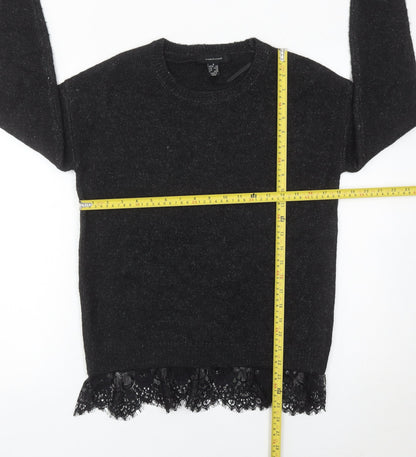Atmosphere Women’s Black Lace Hem Jumper UK 6 Crew Neck Pullover