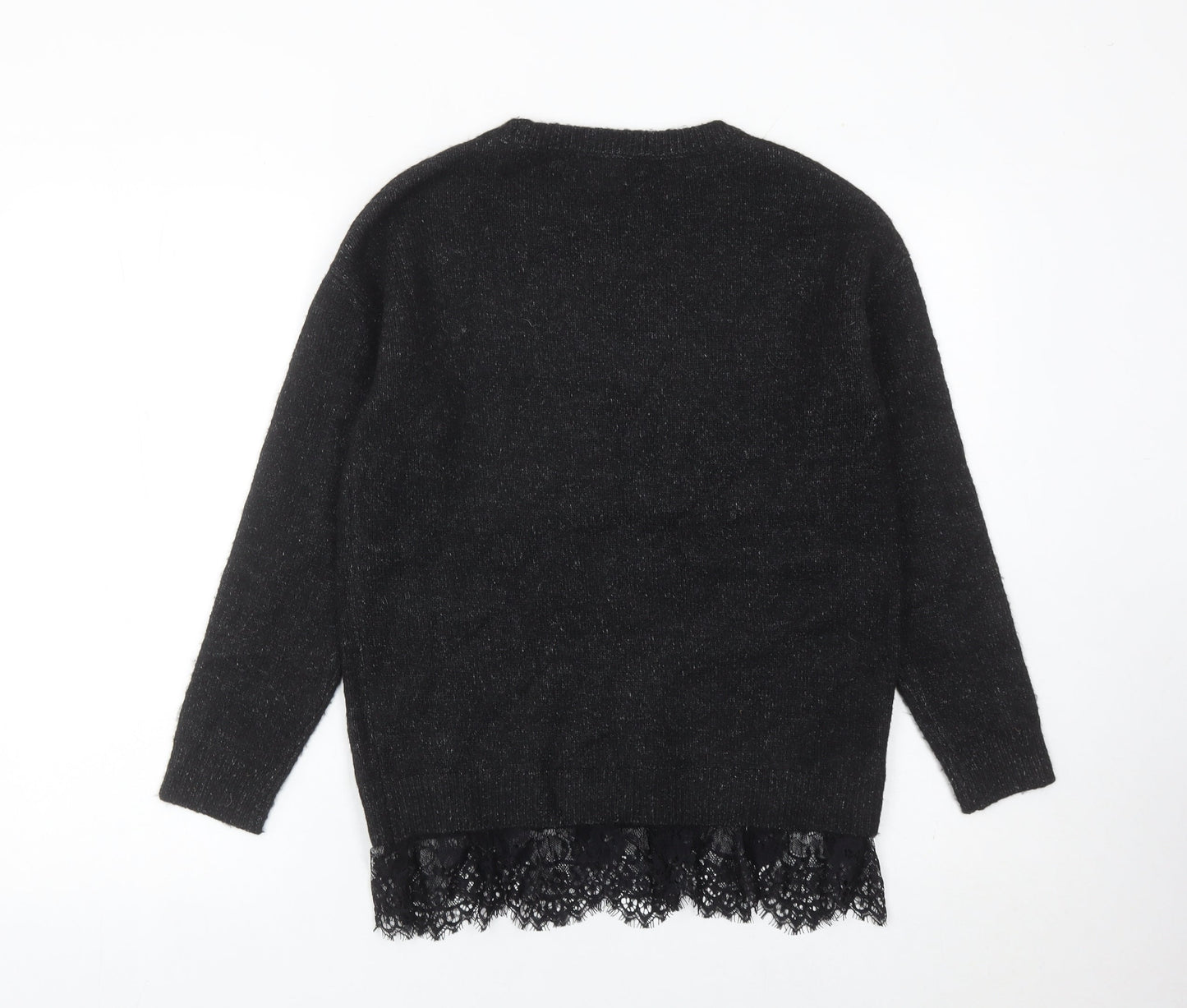 Atmosphere Women’s Black Lace Hem Jumper UK 6 Crew Neck Pullover