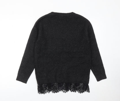Atmosphere Women’s Black Lace Hem Jumper UK 6 Crew Neck Pullover