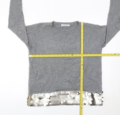 Beauty Women Grey Sequin Hem Pullover Jumper Womens S Long Sleeve Party Knit