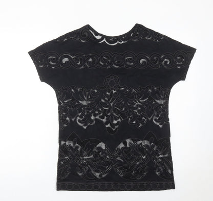 New Look Women’s Black Floral Lace T-Shirt Size 8 Short Sleeve