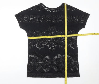 New Look Women’s Black Floral Lace T-Shirt Size 8 Short Sleeve