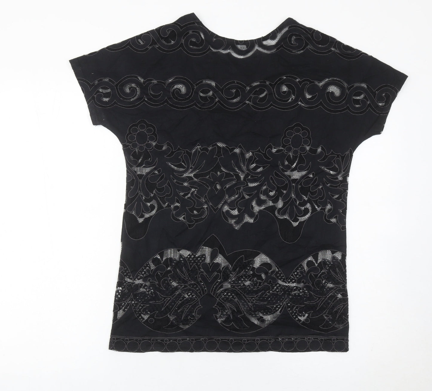 New Look Women’s Black Floral Lace T-Shirt Size 8 Short Sleeve