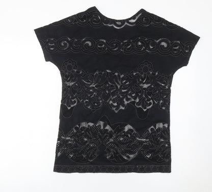 New Look Women’s Black Floral Lace T-Shirt Size 8 Short Sleeve