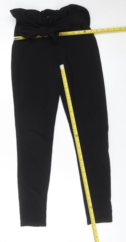 Missguided Women’s Black Size 8 Paperbag Trousers High Waisted Belted
