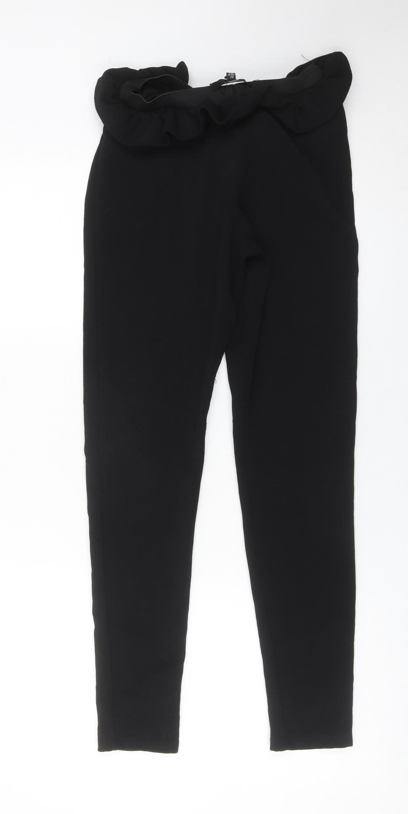 Missguided Women’s Black Size 8 Paperbag Trousers High Waisted Belted