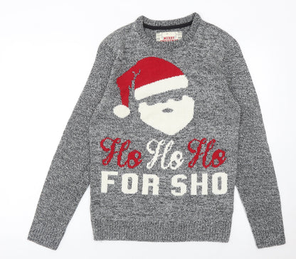 Ckh Womens Grey Christmas Pullover Jumper Size S Santa Graphic