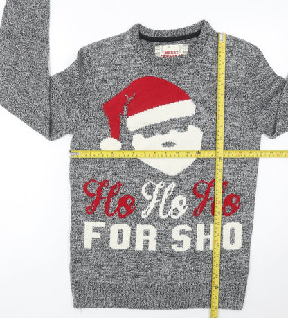 Ckh Womens Grey Christmas Pullover Jumper Size S Santa Graphic