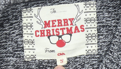 Ckh Womens Grey Christmas Pullover Jumper Size S Santa Graphic