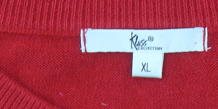 Klass Collection Womens Red XL Pullover Jumper Knit Crew Neck