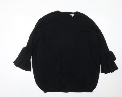 Blue Vanilla Womens Black Pullover Jumper M Ruffle Sleeve Zip Back