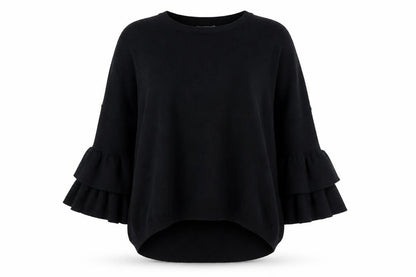 Blue Vanilla Womens Black Pullover Jumper M Ruffle Sleeve Zip Back