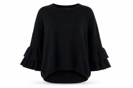 Blue Vanilla Womens Black Pullover Jumper M Ruffle Sleeve Zip Back