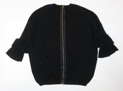 Blue Vanilla Womens Black Pullover Jumper M Ruffle Sleeve Zip Back