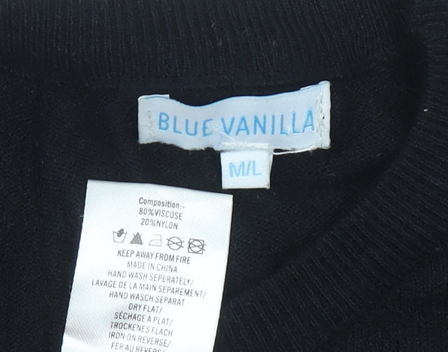 Blue Vanilla Womens Black Pullover Jumper M Ruffle Sleeve Zip Back