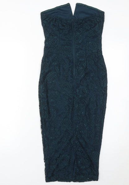 Pink Boutique Women’s Green Lace Bodycon Strapless Midi Dress Size 8