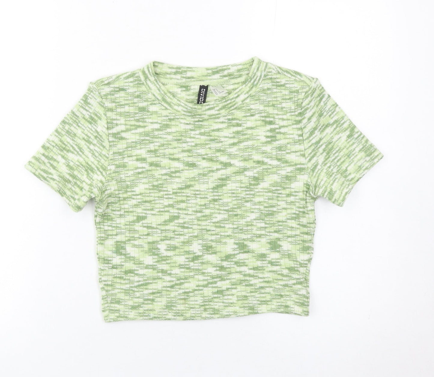 H&M Divided Women’s Green Cropped T-Shirt Size S Slim Fit