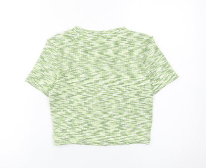 H&M Divided Women’s Green Cropped T-Shirt Size S Slim Fit