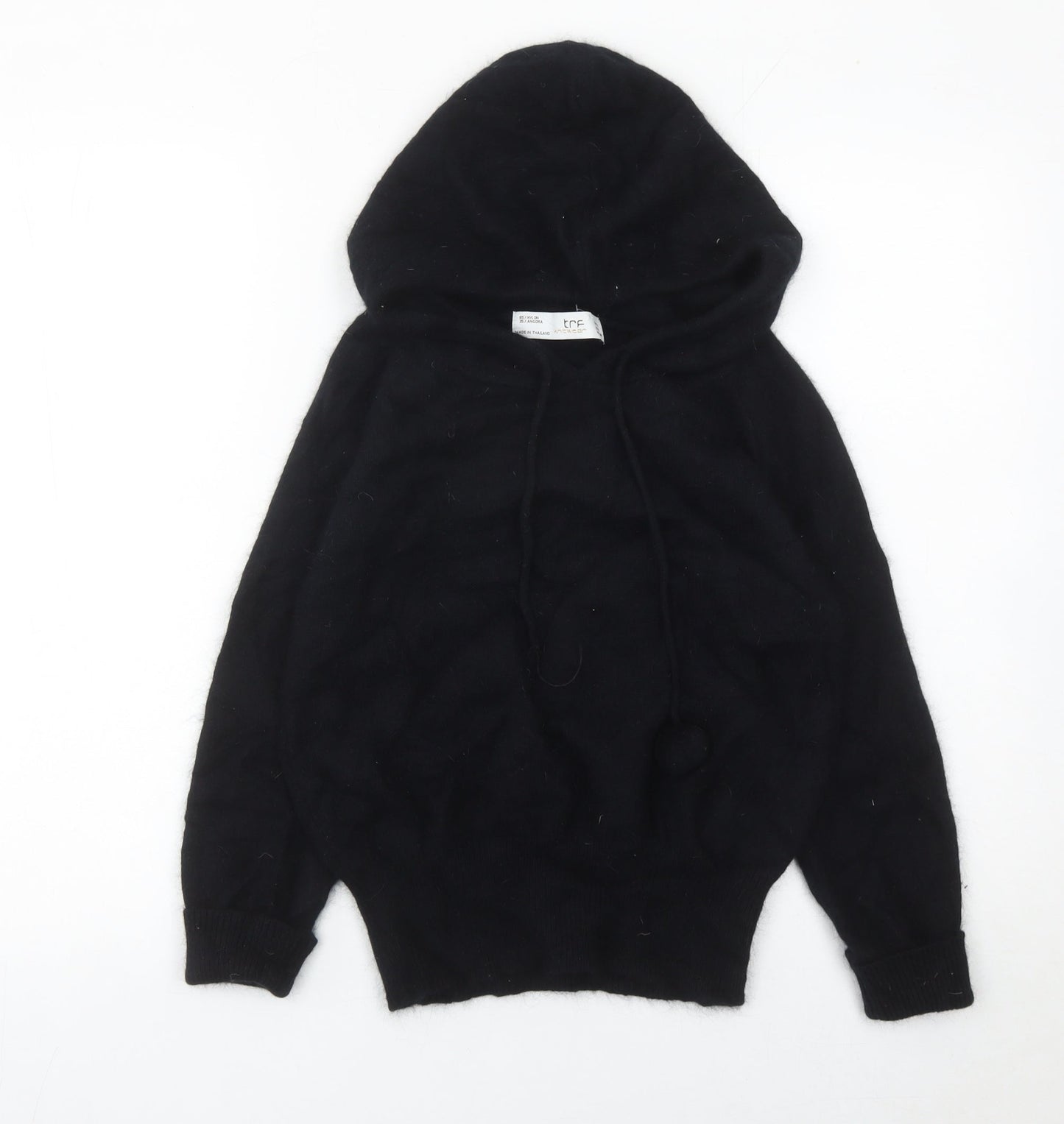 TRF Women’s Black Hooded Pullover Knit Jumper L Long Sleeve