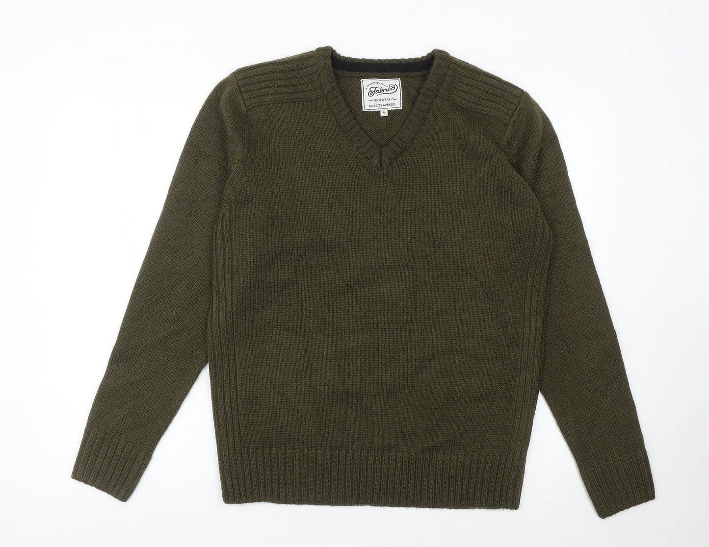 Fabric8 Men's Green V-Neck Knit Pullover Jumper Size M