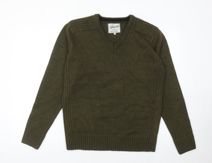 Fabric8 Men's Green V-Neck Knit Pullover Jumper Size M