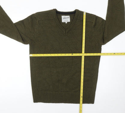Fabric8 Men's Green V-Neck Knit Pullover Jumper Size M