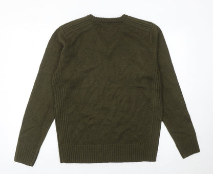 Fabric8 Men's Green V-Neck Knit Pullover Jumper Size M