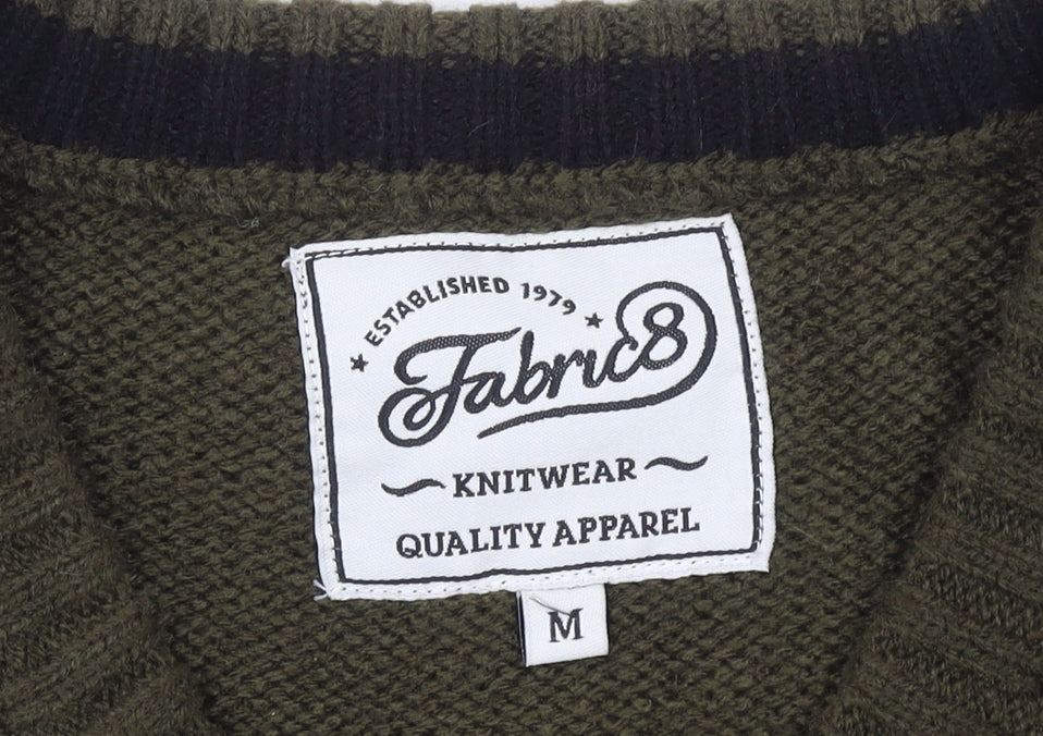 Fabric8 Men's Green V-Neck Knit Pullover Jumper Size M