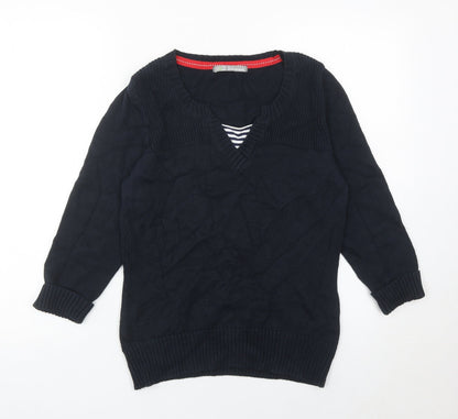 Marks and Spencer Womens Black Cotton V-Neck Jumper Size 12