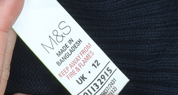 Marks and Spencer Womens Black Cotton V-Neck Jumper Size 12