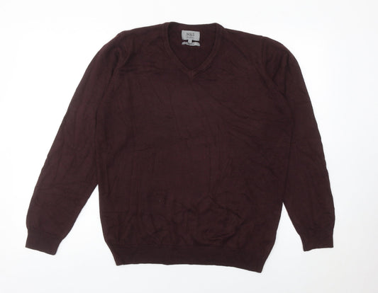 Marks and Spencer Men’s Brown V-Neck Jumper Size L Acrylic Knit
