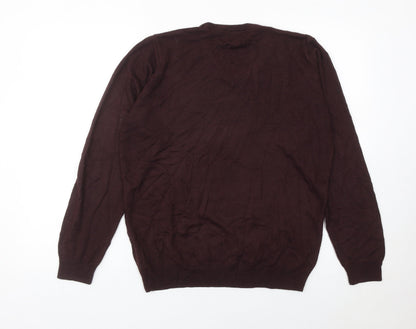 Marks and Spencer Men’s Brown V-Neck Jumper Size L Acrylic Knit