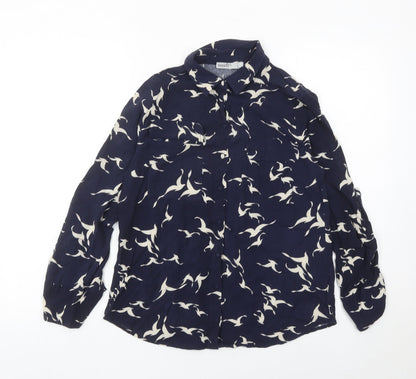 Oasis Women’s Blue Animal Print Collared Long Sleeve Blouse Size 10