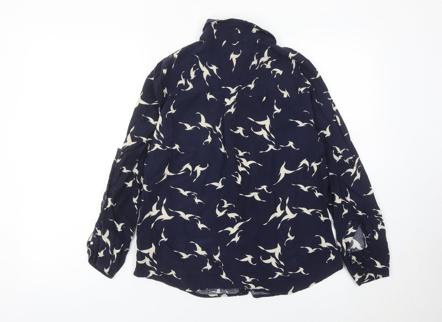 Oasis Women’s Blue Animal Print Collared Long Sleeve Blouse Size 10
