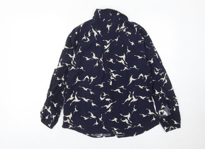 Oasis Women’s Blue Animal Print Collared Long Sleeve Blouse Size 10